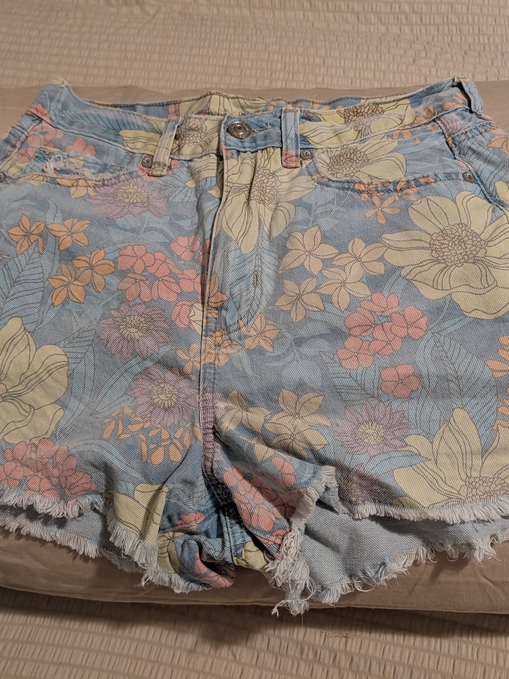 American Eagle Outfitters Pastel Floral Denim Shorts in Light Blue